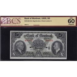 1935 Bank of Montreal $5