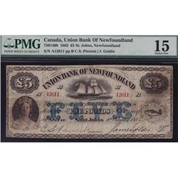 1883 Union Bank of Newfoundland £5