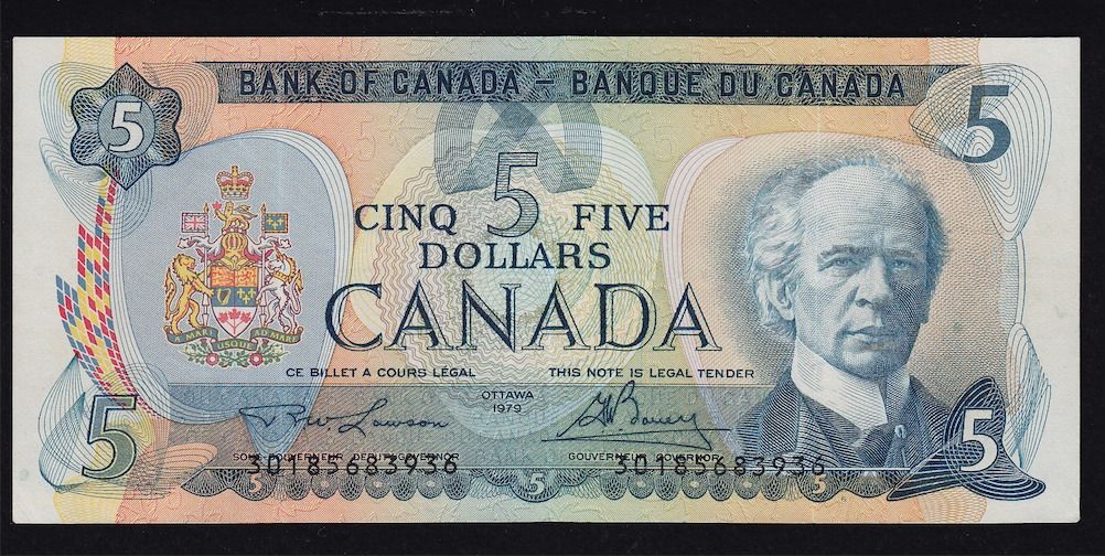 1979 Bank of Canada $5 Error Note - Serial Numbers Printed on the Wrong ...
