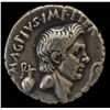 Image 1 : Sextus Pompey  (42-40 BC) - AR-Denarius Obv: Bare head of Pompey the Great r. between jug and lituus