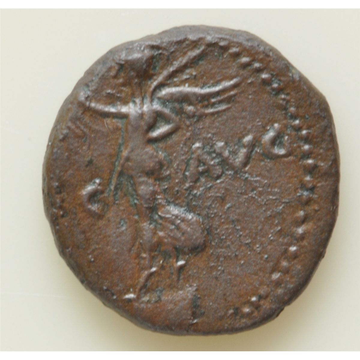 Claudius Nero No Date Ae 19 Phillippi Macedonia Obv Victory Standing L Vic Avg Re Three