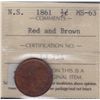 Image 1 : 1861 Nova Scotia Half Cent  - ICCS MS-63 Red and Brown.