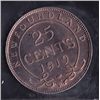 Image 2 : 1919C Newfoundland Twenty Five Cent - ICCS AU-50.