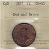 Image 1 : 1887 One Cent  - ICCS MS-63 Red and Brown.