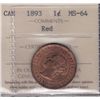 Image 1 : 1893 One Cent - ICCS MS-64 Red.