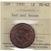 Image 1 : 1900 One Cent - ICCS MS-62 Red and Brown.