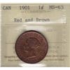 Image 1 : 1901 One Cent - ICCS MS-63 Red and Brown.