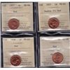 Image 1 : Lot of 4 ICCS graded small One Cents - 1951 MS-64 Red; 1957 MS-65 Double 57, Red; 1958 MS-65 Red; 19