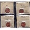 Image 1 : Lot of 4 ICCS graded small One Cents - 1951 MS-64 Red; 1954 MS-64 SF, Red; 1957 MS-65 Red; 1958 MS-6