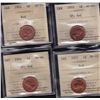 Image 1 : Lot of 4 ICCS graded small One Cents - 1951 MS-64 Red; 1953 MS-63 SF, Red; 1954 MS-64 SF, Red; 1957 
