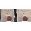 Image 1 : Lot of 2 ICCS graded small One Cents - 1932 MS-64 Red; 1933 MS-63 Red. 2 Pcs.