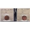 Image 1 : Lot of 2 ICCS graded small One Cents - 1934 MS-64 Red; 1936 MS-63 Red. 2 Pcs.