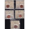 Image 1 : Lot of 5 ICCS graded small One Cents - 1936 MS-64 Red; 1937 MS-64 Red; 1938 MS-65 Red; 1939 MS-65 Re