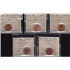 Image 1 : Lot of 5 ICCS graded small One Cents - 1937 MS-64 Red; 1938 MS-64 Red; 1939 MS-65 Red; 1941 MS-63 Re