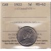Image 1 : 1922 Five Cent  - ICCS MS-62.