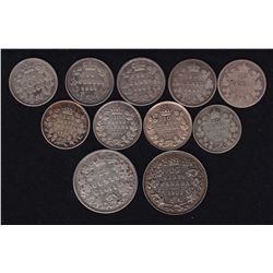 Canadian Decimal Lot - Includes: 1858, 1881H, 1882H, 1898, 1900, 1915, 1918 (2), 1931 Ten Cents. 187
