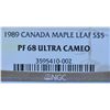 Image 3 : 1989 Proof $5 Silver Maple Leaf  - NGC Proof68 Ultra Cameo.