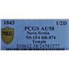 Image 3 : CH NS-1F4 - BR 874, 1843 Nova Scotia Half Penny Token, PCGS AU58. Ex:Temple