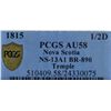 Image 3 : CH NS-13A1 - BR 890, 1815 Nova Scotia Half Penny Token, PCGS AU58. Ex:Temple.