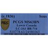 Image 3 : CH LC-3A1 - BR 714, Lower Canada Agriculture UN Sous Token, PCGS MS63 BN. Ex:Temple.