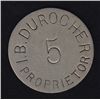 Image 2 : BR 620B - I.B. Durocher Richelieu Hotel 5 (oval o), small letters, wm, 7.8g, Unc.