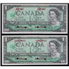 Image 1 : 1967 Bank of Canada $1 Pair - With and Without serial numbers, in choice uncirculated conditions. Se