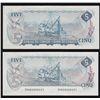 Image 2 : 1969-1979 Multicoloured Bank of Canada Set of Eight Matching Serial Numbered Notes - S/N:221, all ch