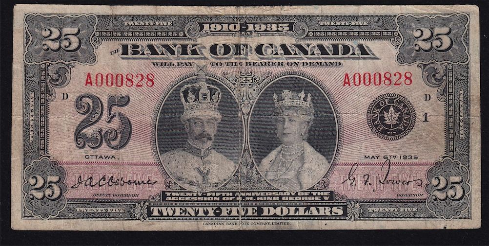 1935 Bank of Canada $25 - CH BC-12. Popular $25 commemorative note in ...