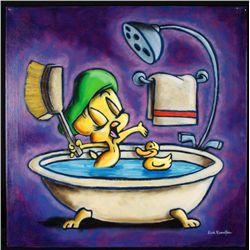 Dick Duerrstein Original Painting Tweety Bird in Tub