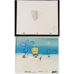 SpongeBob, Plankton Orig Production Cel Drawing Backgrd