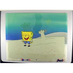 Orig SpongeBob Production Cel, 2 Layer Background Laugh