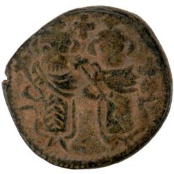 ARAB-BYZANTINE: Two Standing Figures, ca. 680s, AE fals (4.00g), Ba'albakk, ND