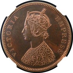 BRITISH INDIA: AE 1/2 anna, 1878 (c), NGC graded Proof-65, finest known specimen graded by NGC