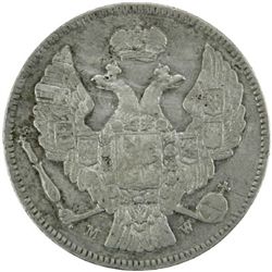 POLAND: Nicholas I, Russian Czar as King, 1825-55, AR 2 zlote/30 kopeks, 1835-MW