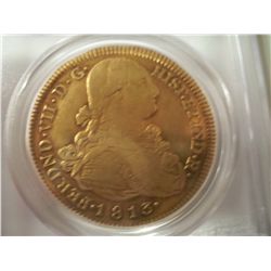 1813 Large Spanish 8 Escudo Gold Coin, PCGS XF-45