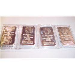 FOUR 1 OZ .999 PURE SILVER BARS W/MORGAN DOLLAR DESIGN