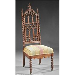 American Gothic Carved Walnut Hall Chair