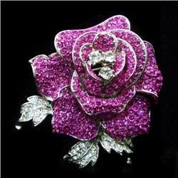 Gorgeous Fuchsia Swarovski Crystal Rose Flower Pin Broo