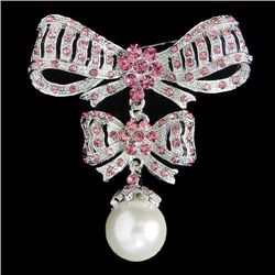 Pink Swarovski Crystal and Pearl Drop Knot Brooch Pin