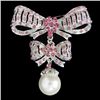 Image 1 : Pink Swarovski Crystal and Pearl Drop Knot Brooch Pin