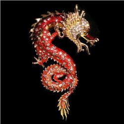 Swarovski Crystal Chinese Dragon Brooch Pin