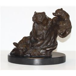 Magnificent Bronze Sculpture Grizzly Bear Mother & Cub