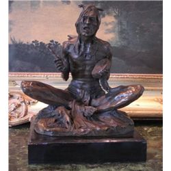 Glorious Bronze Sculpture Seated Native American