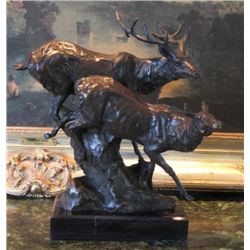 Marvelous Bronze Sculpture Male & Female Elk