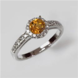 Natural 1.35 ct 2.97g Citrine & Diamond 14k WG Ring