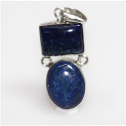 NATURAL 7.11 GRAMS LAPIS OVAL PENDANT .925 STERLING SIL