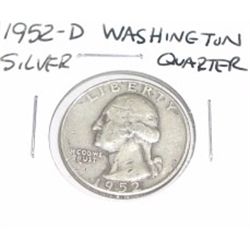 1952-D Washinton SILVER Quarter *PLEASE LOOK AT PICTURE TO DETERMINE GRADE - NICE COIN*!!