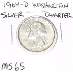 1964-D Washinton SILVER Quarter *RARE MS-65 HIGH GRADE - NICE COIN*!!