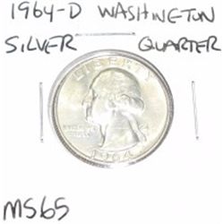 1964-D Washinton SILVER Quarter *RARE MS-65 HIGH GRADE - NICE COIN*!!