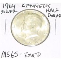 1964 Kennedy SILVER Half Dollar *RARE MS-65 TONED HIGH GRADE - NICE COIN*!!